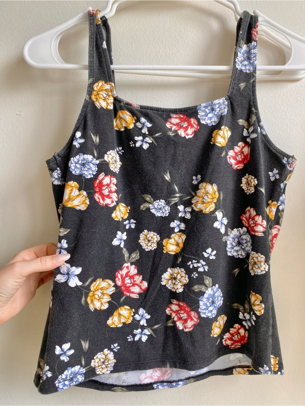 Vintage Floral Tank Top - Black with Red, Yellow & Blue Flowers - Picture 3 of 4